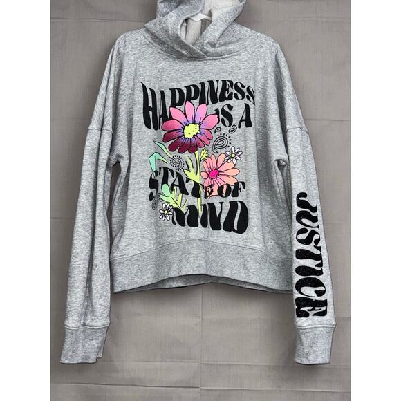 Justice Girls Gray Happiness is a Sate of Mind Flower Hoodie, Size M (10) - Picture 5 of 5